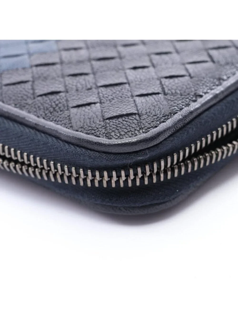 Bottega Veneta Round Wallet Intrecciato Black Navy Blue Leather